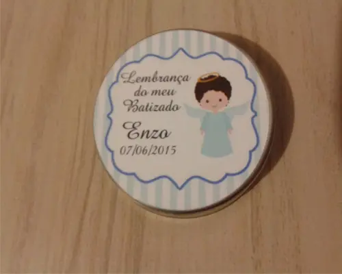 Latinha com Mini Terço - Batizado Menino