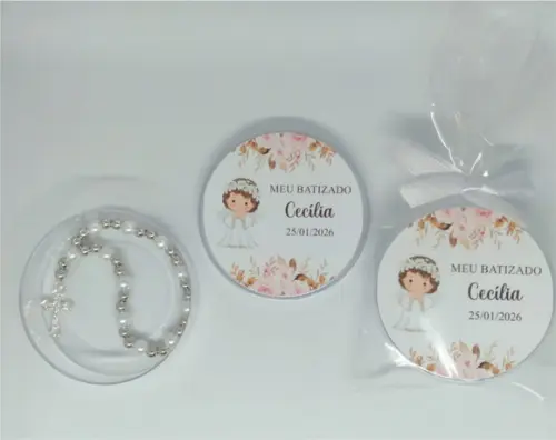 Lembrancinha Batizado Menina Latinha com Mini Terço