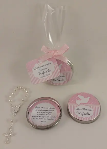 Lembrancinha Batizado Menina - Latinha com Mini Terço