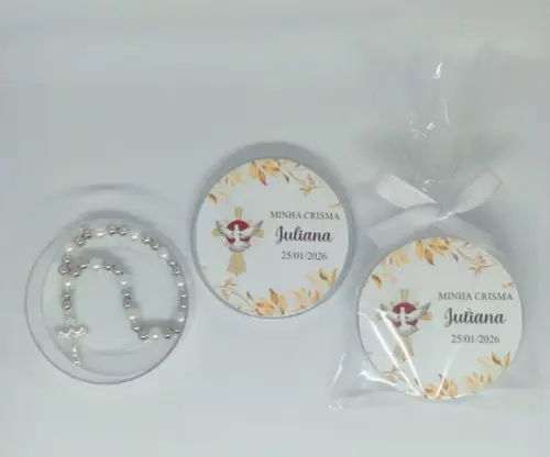 Lembrancinha Crisma Latinha com Mini Terço Personalizada