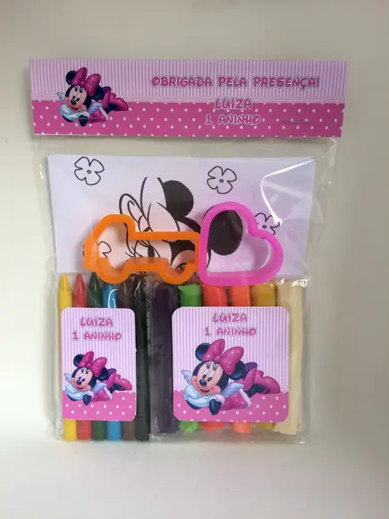 Lembrancinha Kit Massinha, Giz de Cera e Desenhos Minnie
