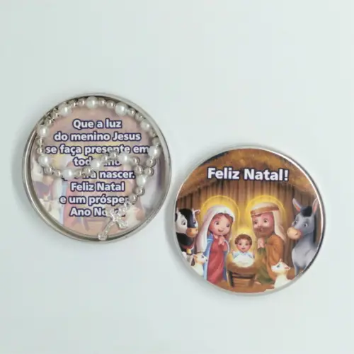 Lembrancinha Latinha com Mini Terço Natal