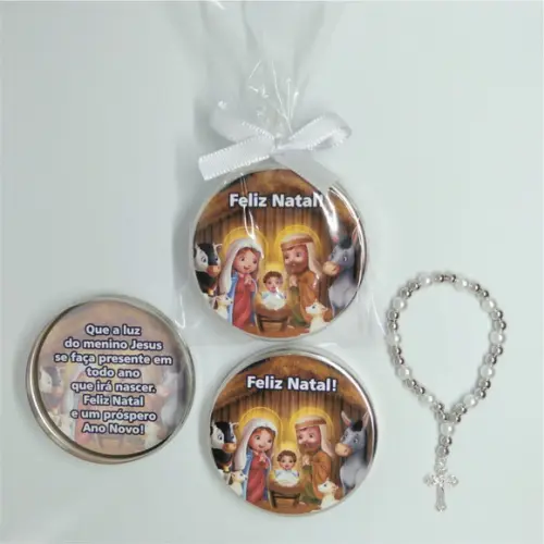 Lembrancinha Latinha com Mini Terço Natal
