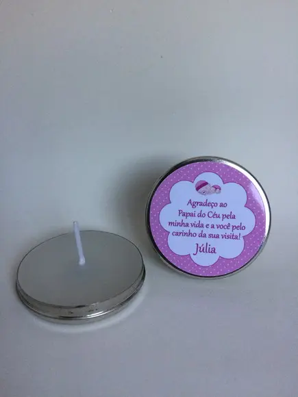 Lembrancinha Latinha com Vela Nascimento Menina