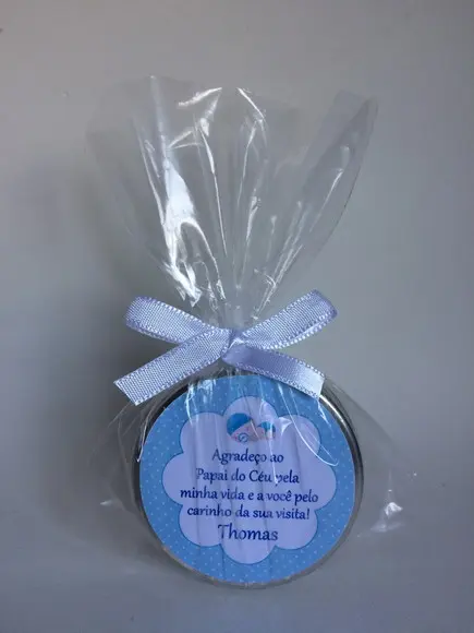 Lembrancinha Latinha com Vela Nascimento Menino