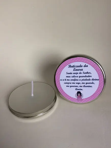 Lembrancinha Latinha com Vela Personalizada Batizado Menina