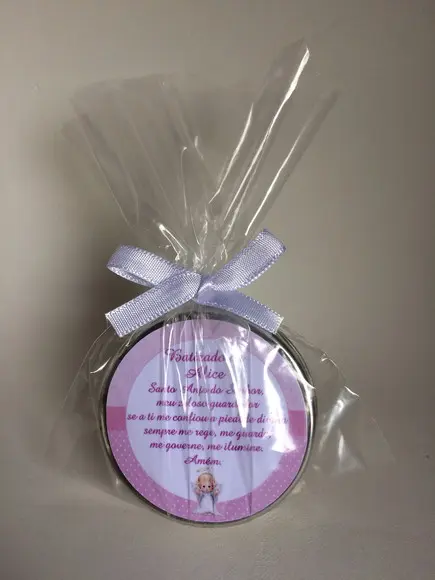 Lembrancinha Latinha com Vela Personalizada Batizado Menina