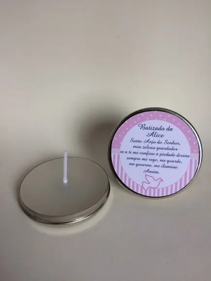 Lembrancinha Latinha com Vela Personalizada Batizado Menina