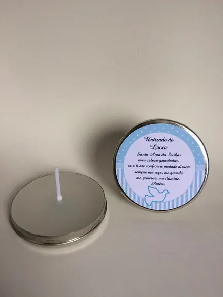 Lembrancinha Latinha com Vela Personalizada Batizado Menino