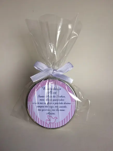 Lembrancinha Latinha com Vela Personalizada Batizado Menina