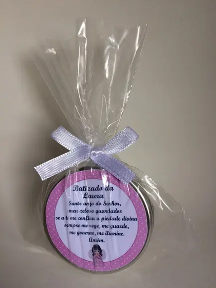 Lembrancinha Latinha com Vela Personalizada Batizado Menina