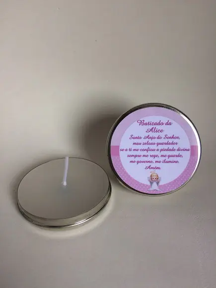 Lembrancinha Latinha com Vela Personalizada Batizado Menina
