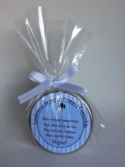 Lembrancinha Latinha com Vela Primeira Comunhão