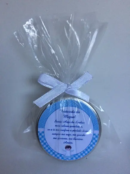 Lembrancinha Latinha com Vela Personalizada Batizado Menino