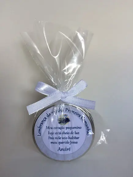 Lembrancinha Latinha com Vela Primeira Comunhão