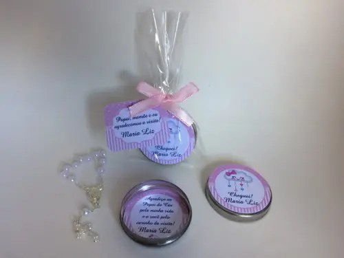 Lembrancinha Nascimento Menina - Latinha com Mini Terço