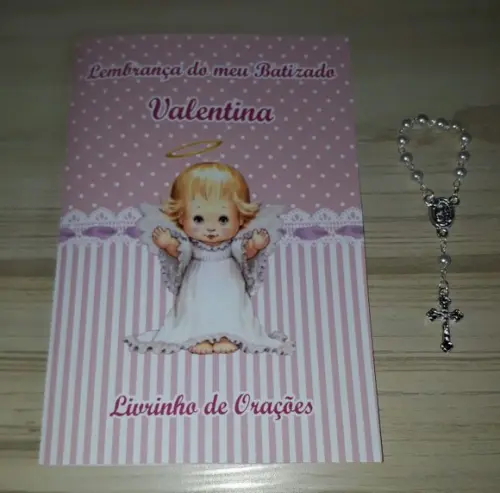 Livrinho de Orações + Latinha com Mini Terço Batizado Menina