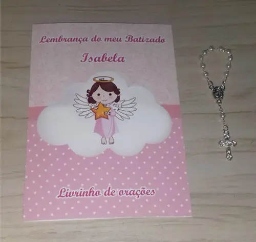 Livrinho de Orações + Latinha com Mini Terço Batizado Menina