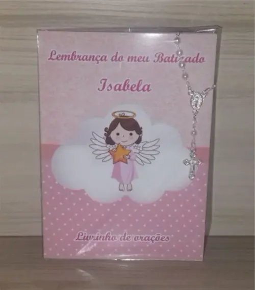 Livrinho de Orações com Mini Terço Batizado Menina