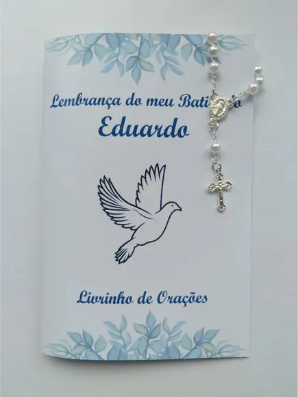 Livrinho de Orações com Mini Terço Personalizado Batizado