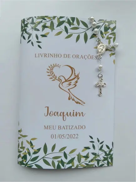 Livrinho de Orações com Mini Terço Personalizado Batizado