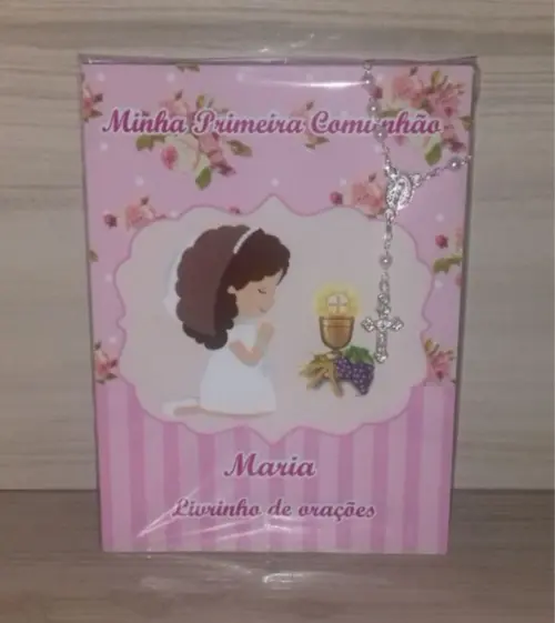 Livrinho de Orações com Mini Terço Primeira Comunhão Menina