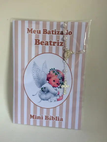 Mini Bíblia com Mini Terço Batizado Menina