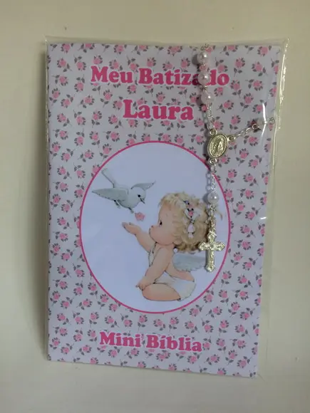 Mini Bíblia com Mini Terço Batizado Menina