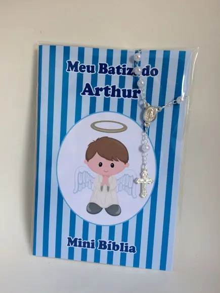 Mini Bíblia com Mini Terço Batizado Menino