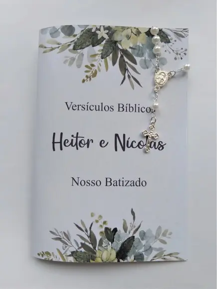 Mini Bíblia com Mini Terço Personalizada Batizado