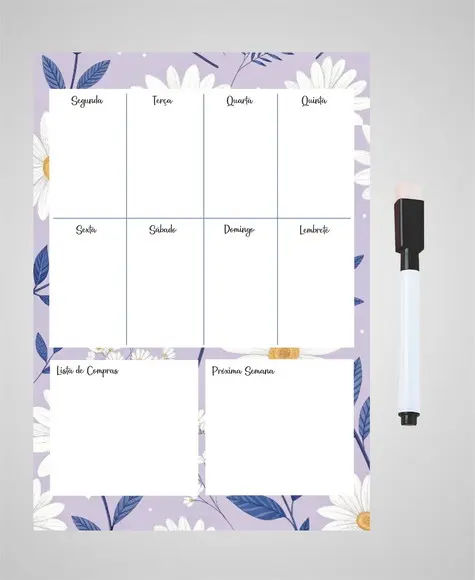 Planner Magnético Semanal para Geladeira com Caneta