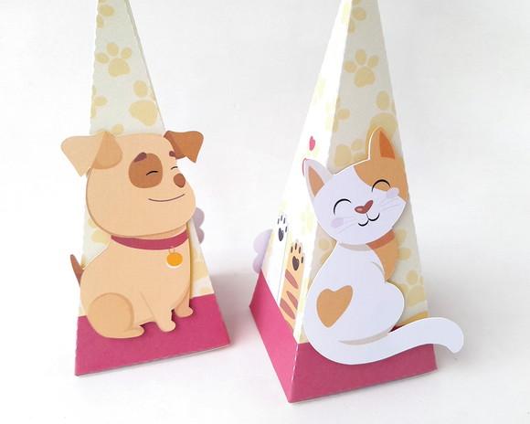 Caixa Pirâmide Pets Gatinho Cachorrinho