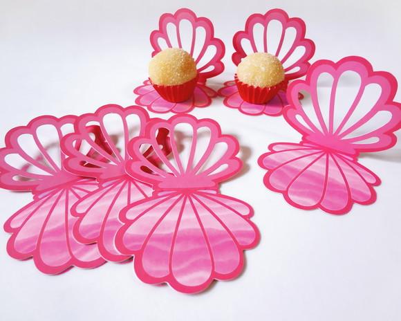 Forminha Concha Sereia Rosa - Pacote 10 un
