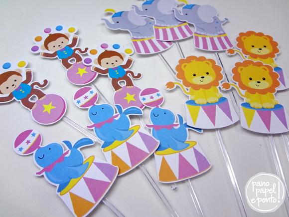Topper Circo Rosa - Pacote 30 un