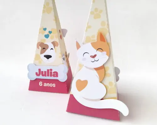 Caixa Pirâmide Pets Gatinho Cachorrinho
