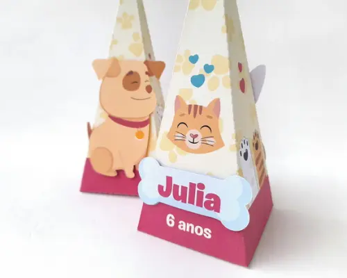 Caixa Pirâmide Pets Gatinho Cachorrinho