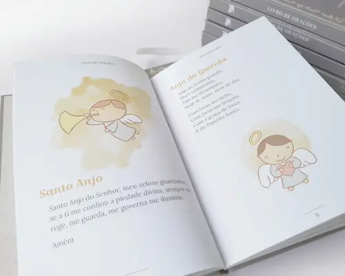 Lembrancinha Batizado Livro de Orações Cinza e Bege