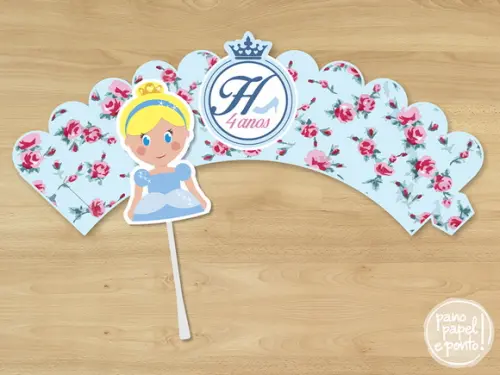 Saia e Topper Cupcake Cinderela