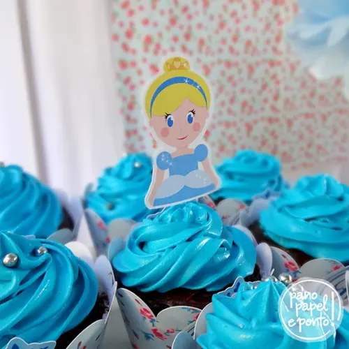 Topper Cupcake Cinderela - Pacote 20 un