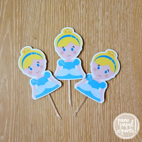 Topper Cupcake Cinderela - Pacote 20 un