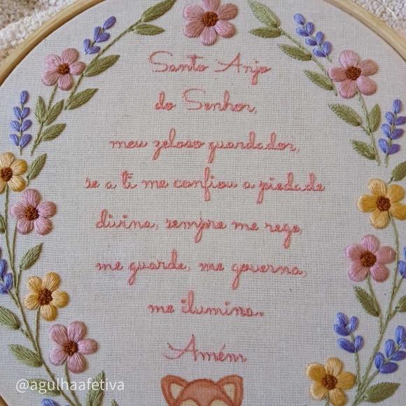 Quadro Bordado- Oração Santo Anjo