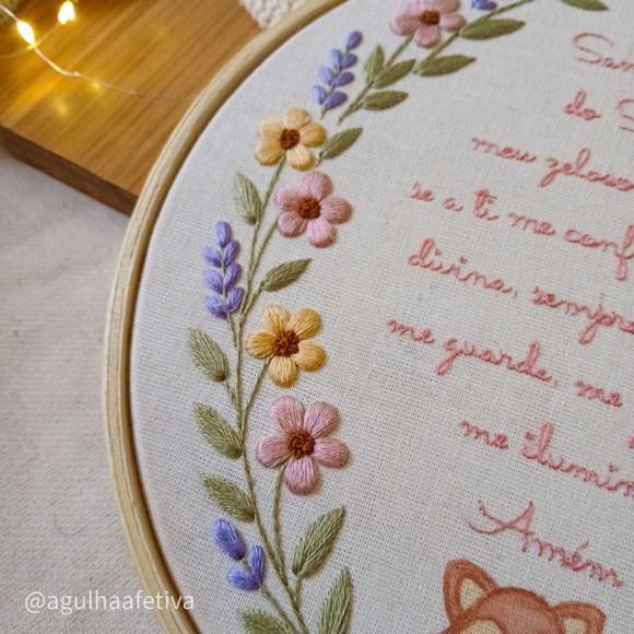 Quadro Bordado- Oração Santo Anjo