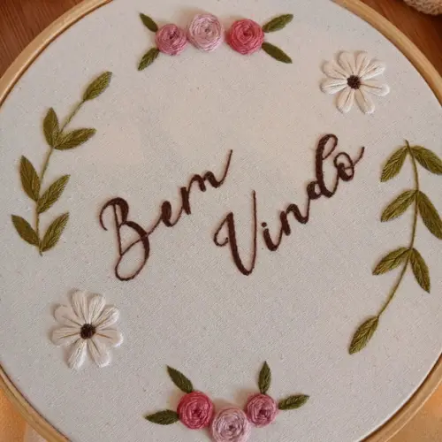 Quadro Bordado - Bem Vindo