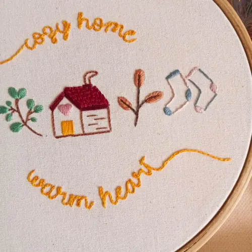Quadro Bordado - Cozy Home, Warm Heart