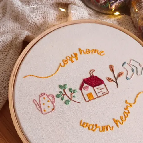 Quadro Bordado - Cozy Home, Warm Heart