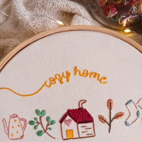 Quadro Bordado - Cozy Home, Warm Heart