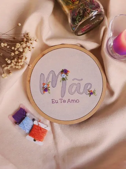 Quadro Bordado - Mãe Eu Te Amo