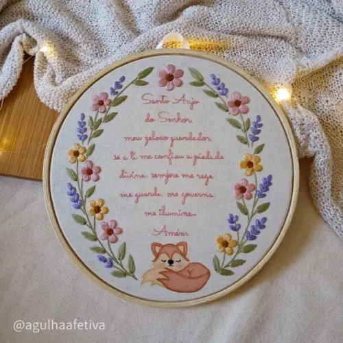 Quadro Bordado- Oração Santo Anjo