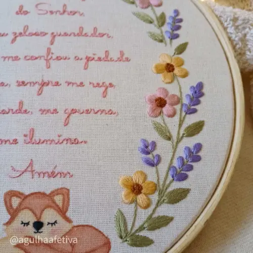 Quadro Bordado- Oração Santo Anjo