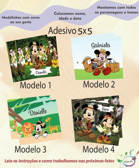 Adesivo 5x5 cm Quadradinho- Mickey Safari